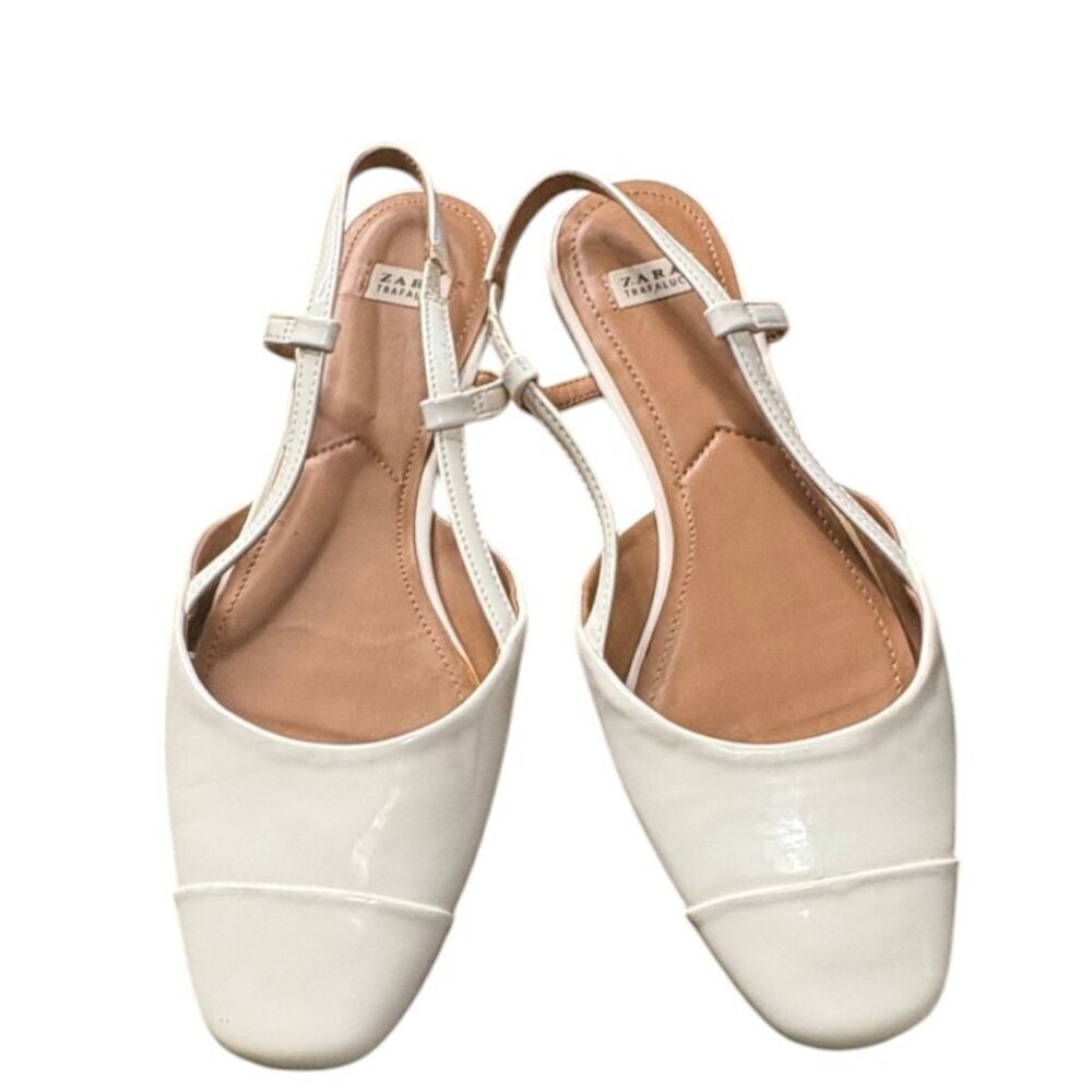 ZARA Patent Leather Slingback Flats Slides Off-white Size EU 37